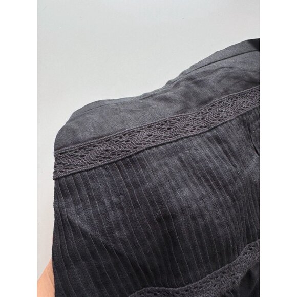 NWOT Vintage 00's TALBOTS Black Linen Lace Trim Tiered Maxi Skirt, Size 16 - Picture 9 of 13